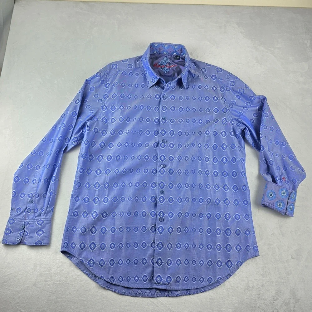 Robert Graham Kasha‎  Men's L Long Sleeve Button Up Shirt Blue Geometric Pattern